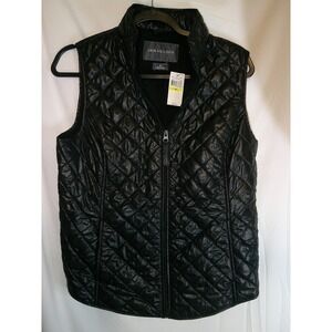 Van‎ Heusen Womens Vest Medium M Black Quilted Puffer Sleeveless Jacket $84 NWT